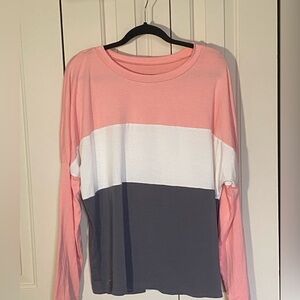 Trendy Colorblock Long Sleeve Top - Pink, White, and Gray